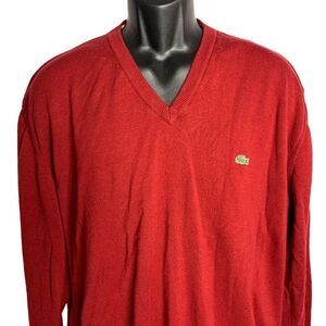Lacoste V Neck Pullover Sweater XL Red Knit Long S
